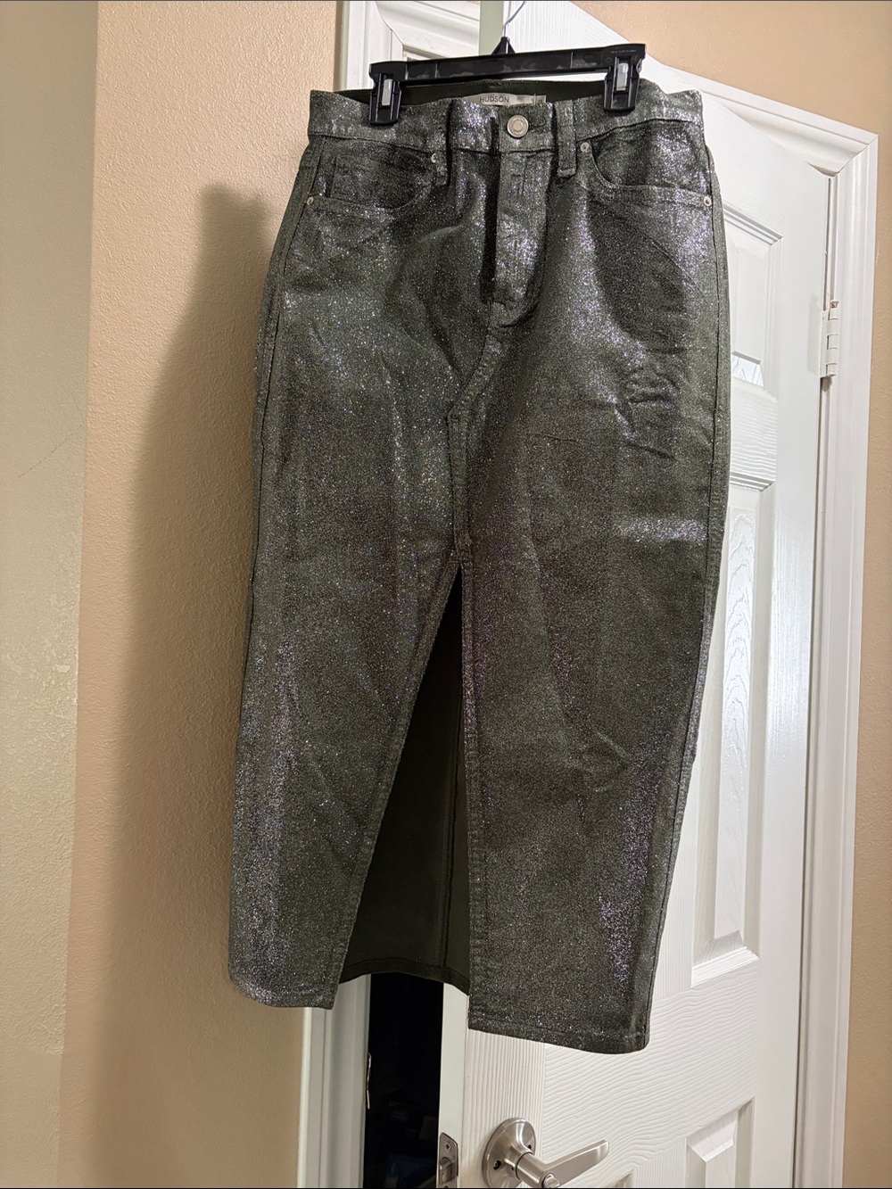 Hudson Jeans Metallic Olive Straight-Leg Jeans